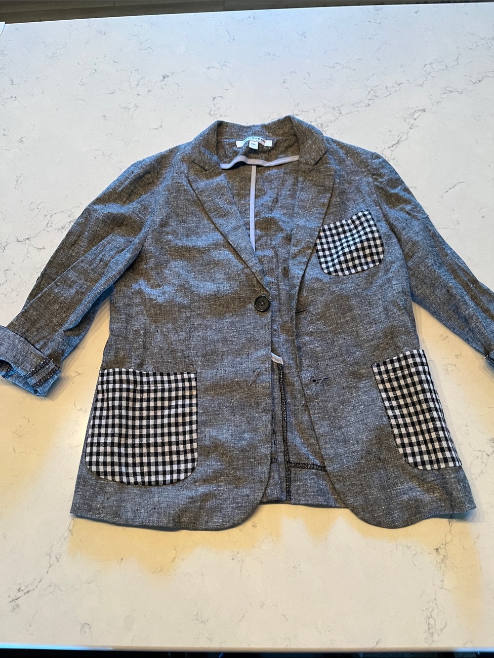 Kids Blazer with Gingham Patch Pockets
